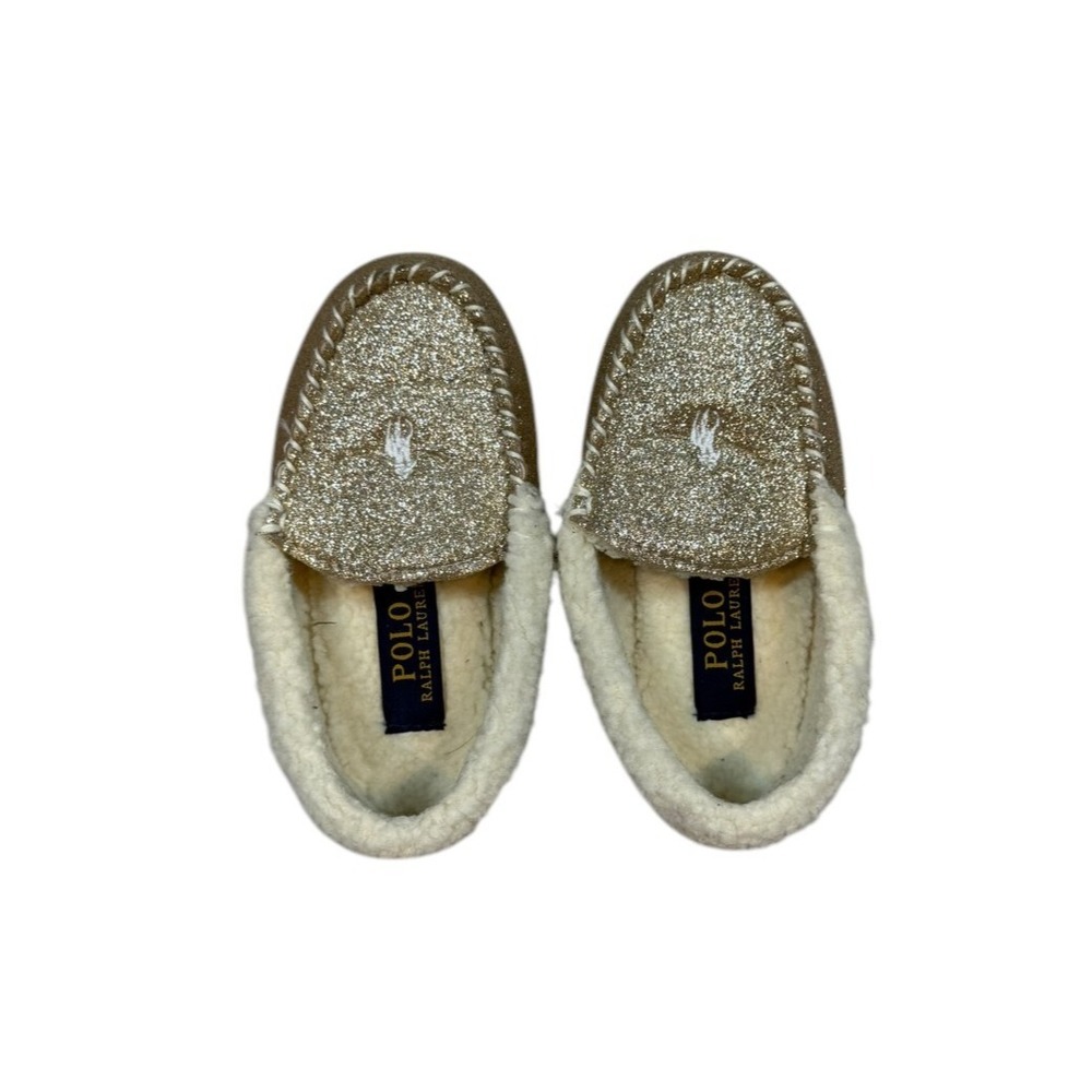 Polo Ralph Lauren Girl's Dezi-IV Gold Glitter Moccasin Slipper Size 12
